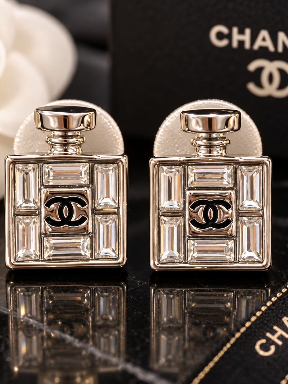 Chanel Gold-Tone Crystal Perfume Bottle Earrings - Gold